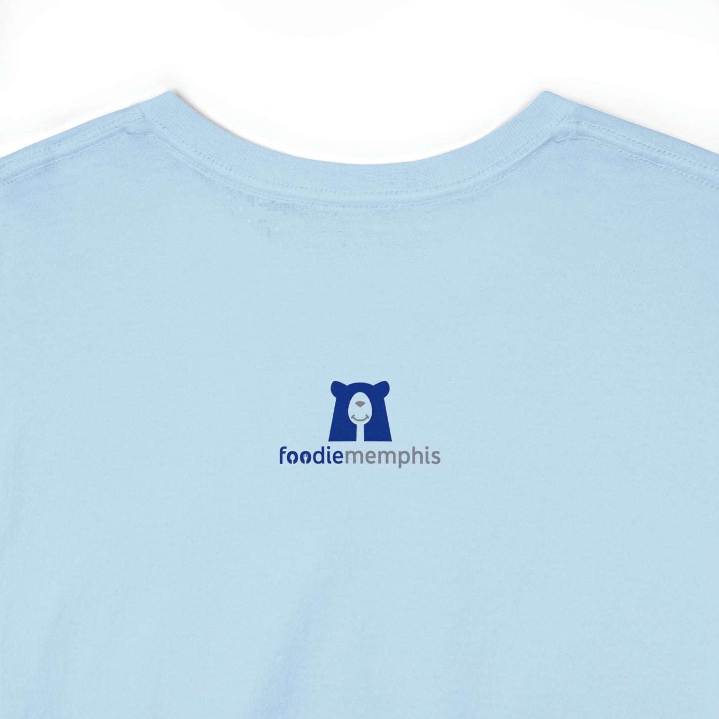 funny taco shirt light blue back logo