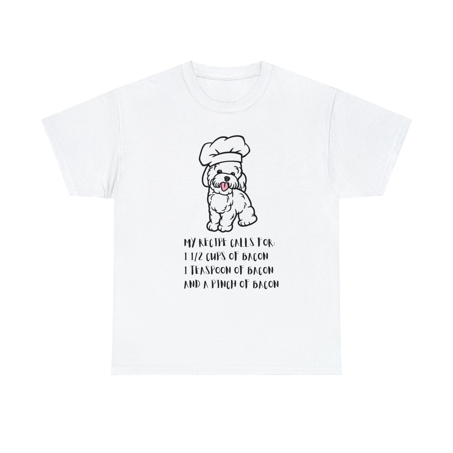white dog tshirt bacon shirt white front