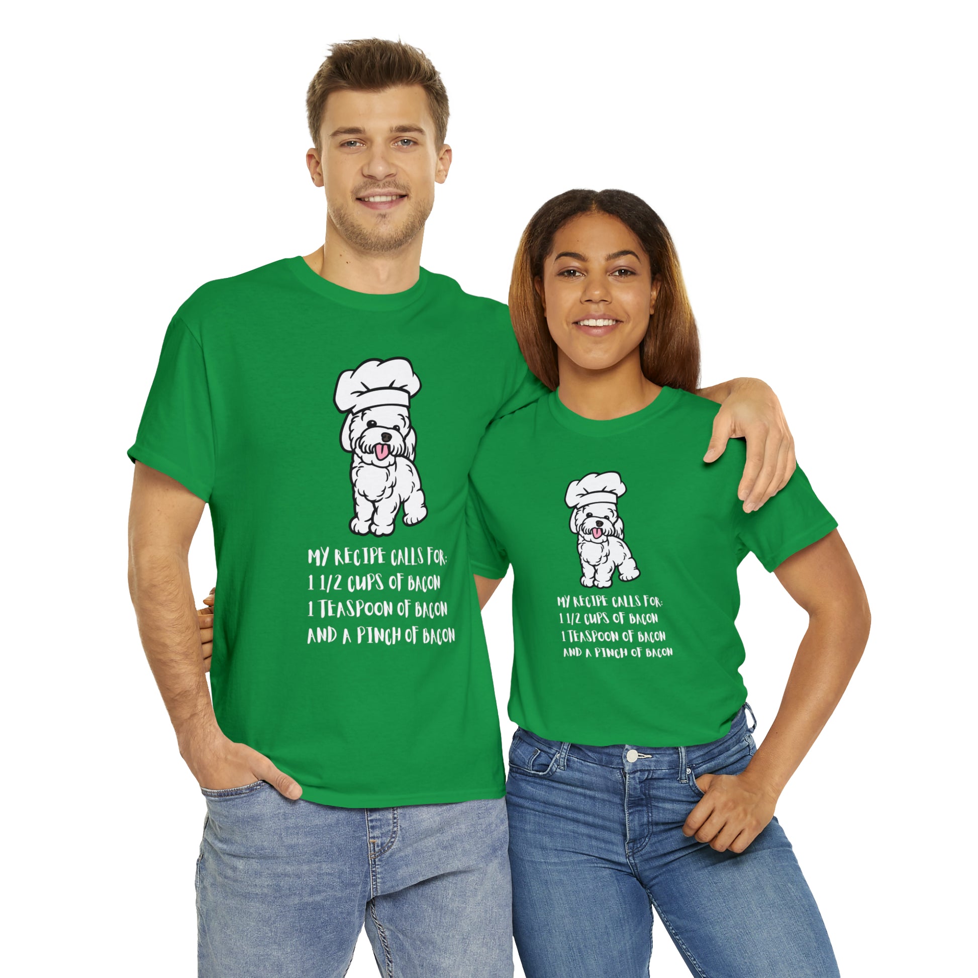 white dog tshirts bacon shirts Irish Green front