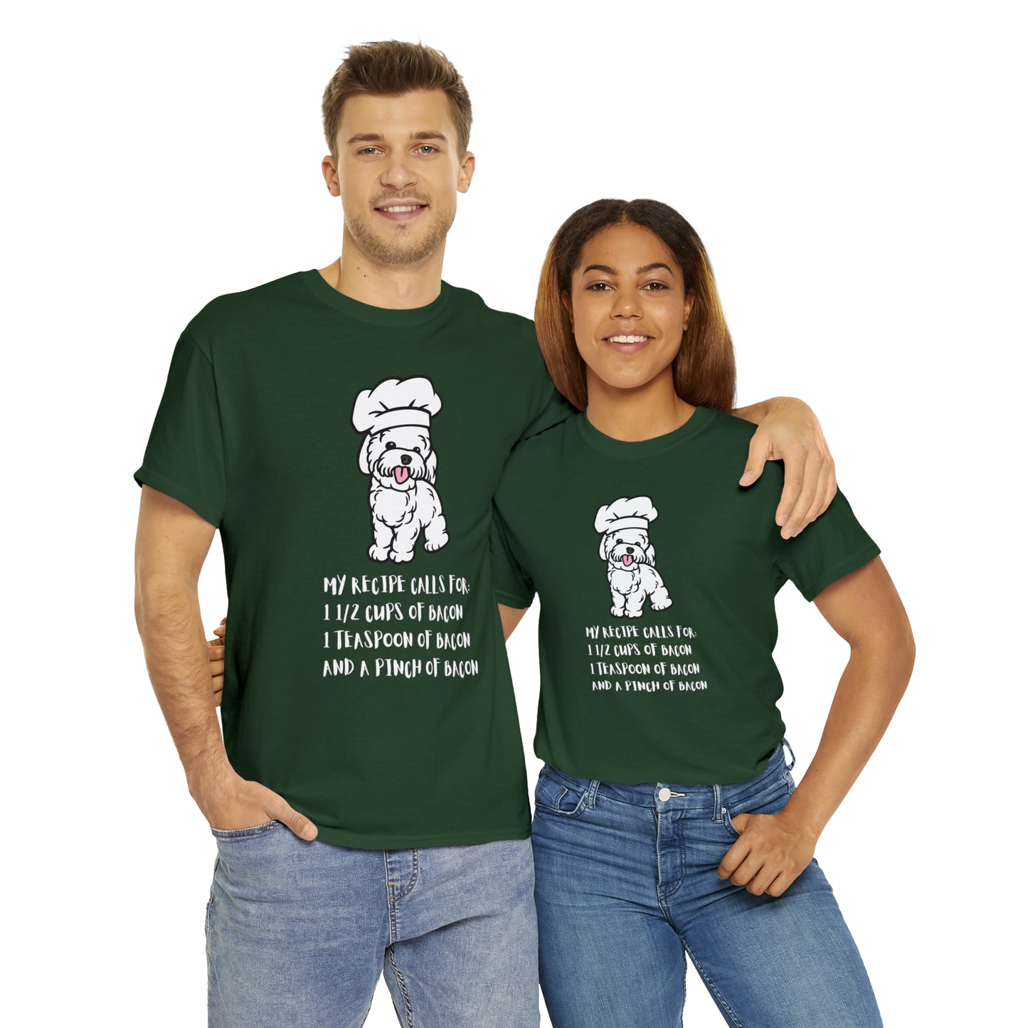 white dog tshirts bacons shirt forest green front