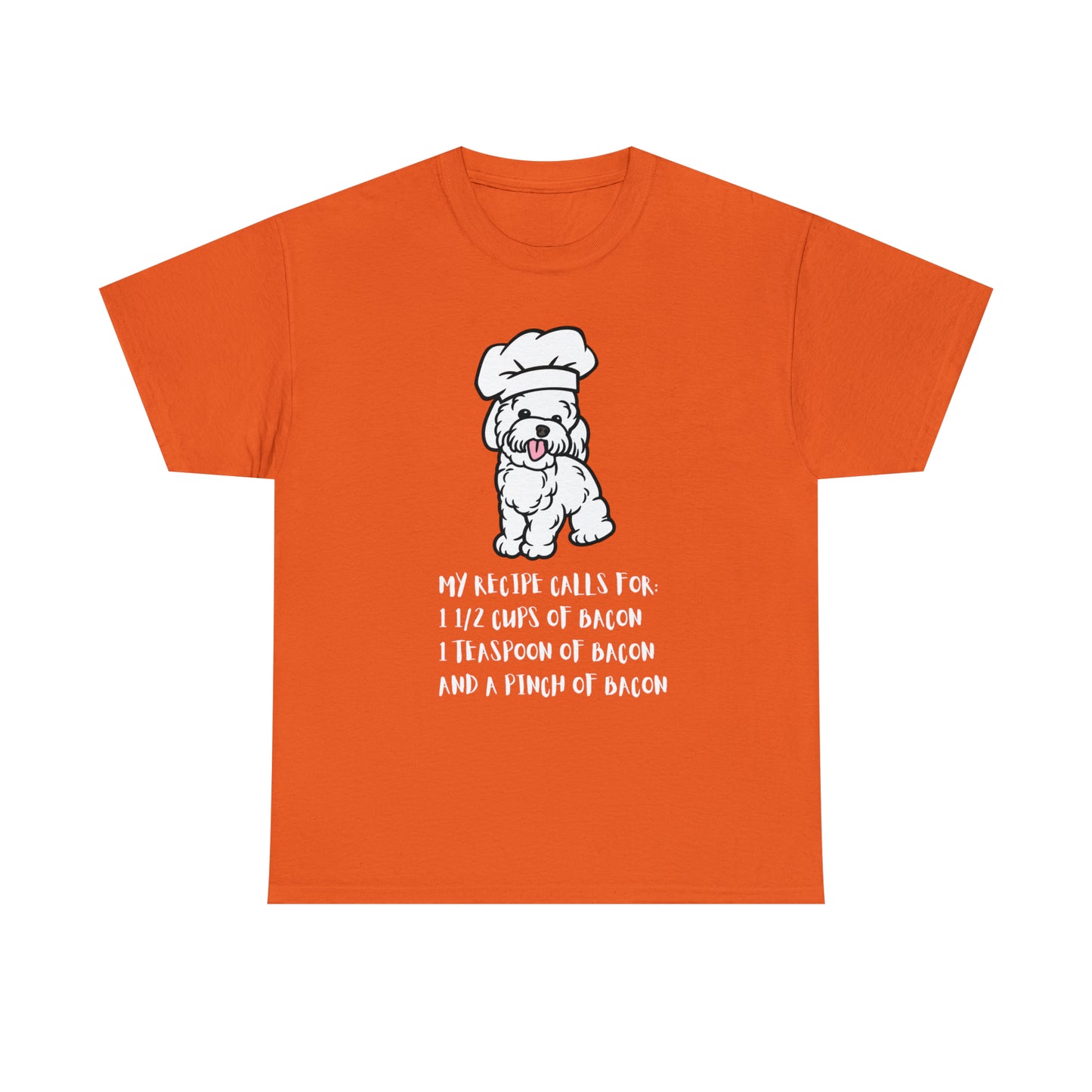 white dog tshirt bacon shirt orange front