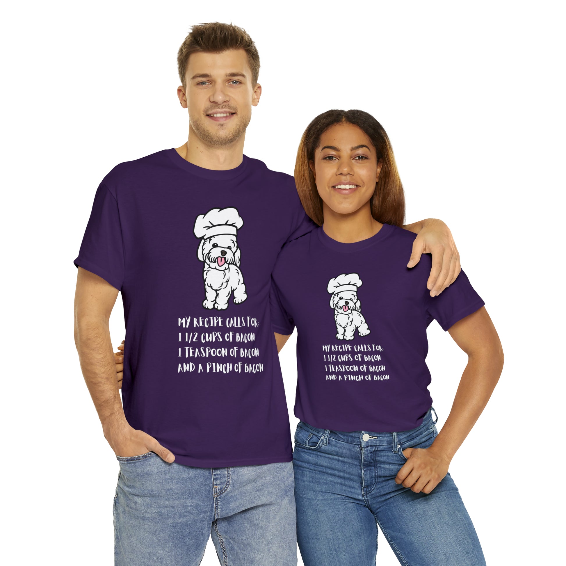 white dog tshirts bacon shirts purple front