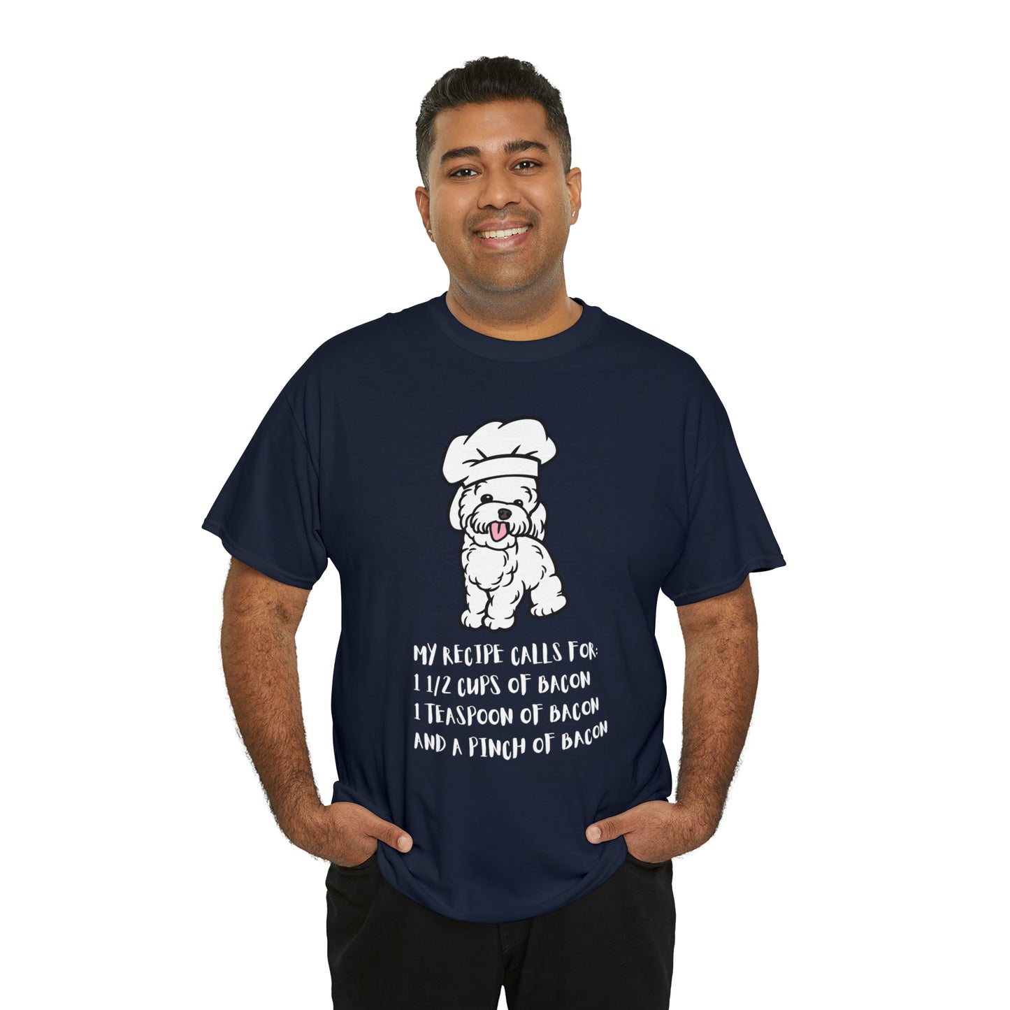 white dog tshirt bacon shirt navy front