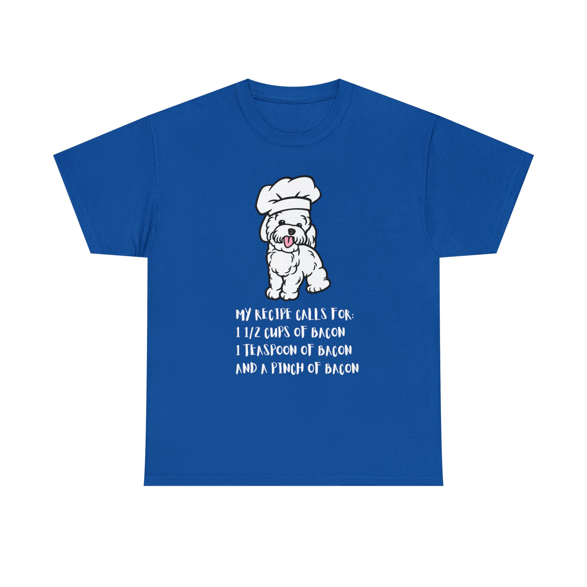 white dog tshirt bacon shirt royal front