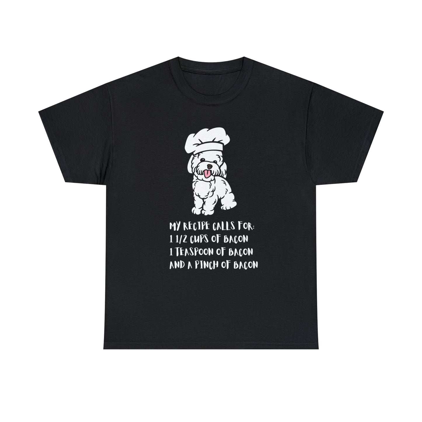 white dog tshirt bacon shirt black front