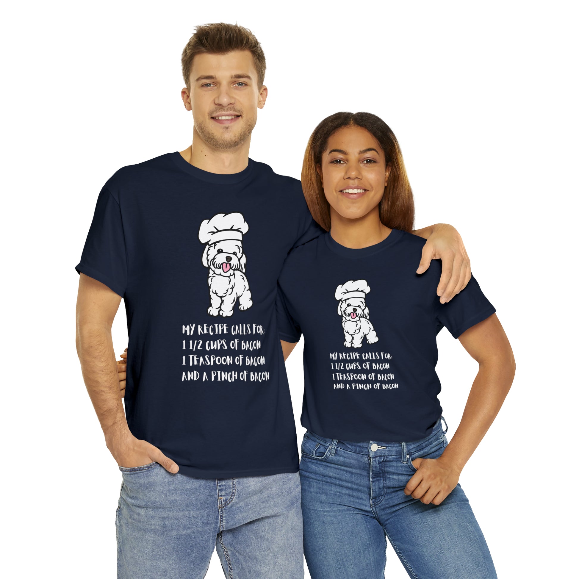 white dog tshirts bacon shirts navy front