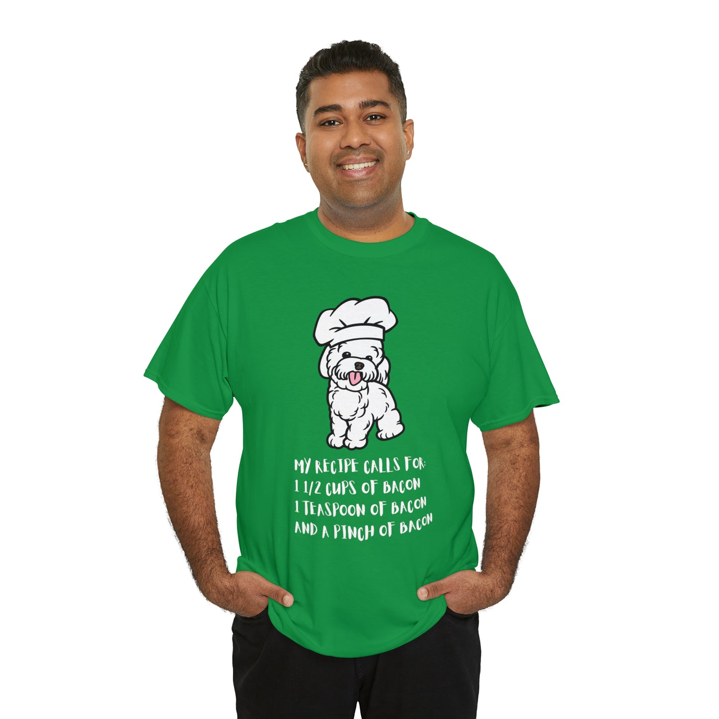 white dog tshirt bacon shirt Irish Green front