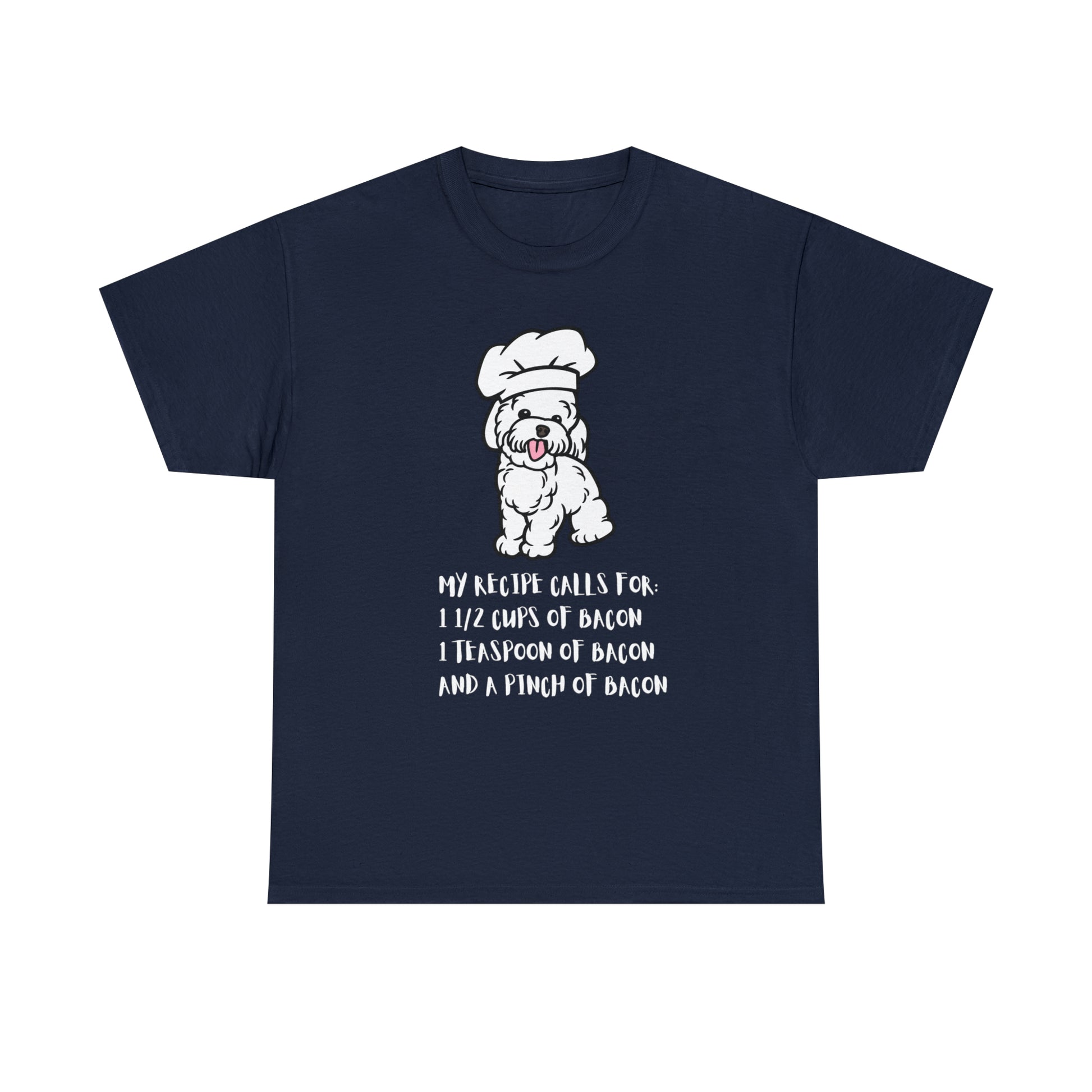 white dog tshirt bacon shirt navy front